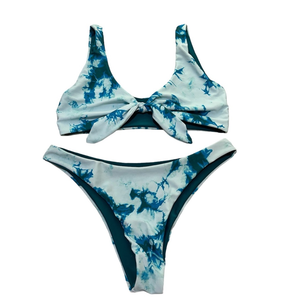 Sweatyrocks teal tie dye tie knot bikini set
